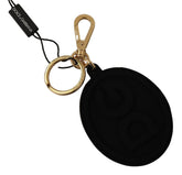 Dolce & Gabbana Zwart Rubberen DG Logo Gouden Messing Metalen Sleutelhanger
