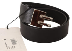 Costume National Gürtel aus schwarzem Leder mit silberner Schnalle