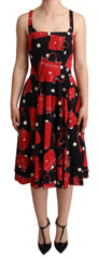 Dolce & Gabbana Schwarzes rotes Kleid mit Taschen-Print in A-Linie, mittellang