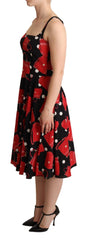 Dolce & Gabbana Schwarzes rotes Kleid mit Taschen-Print in A-Linie, mittellang