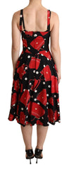 Dolce & Gabbana Schwarzes rotes Kleid mit Taschen-Print in A-Linie, mittellang