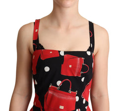 Dolce & Gabbana Schwarzes rotes Kleid mit Taschen-Print in A-Linie, mittellang