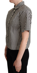 Dolce & Gabbana Black White Zigzag Collar Cotton Top Shirt