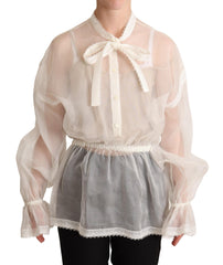 Dolce & Gabbana Weiße Bluse mit Ascot-Kragen und langen Ärmeln