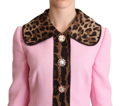 Dolce & Gabbana Pink Leopard Wool Trenchcoat Jacke