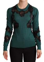 Dolce & Gabbana Grüner Wollpullover mit Rundhalsausschnitt