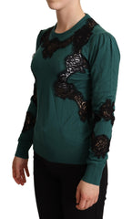 Dolce & Gabbana Grüner Wollpullover mit Rundhalsausschnitt