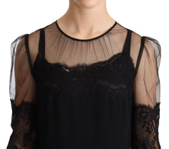 Dolce & Gabbana Schwarzes transparentes Maxi-Kleid aus floraler Spitze mit Kristallen