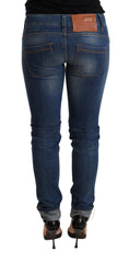 Acht blaue, ausgewaschene, tief sitzende Skinny Jeanshose