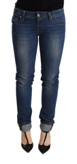 Acht blaue, ausgewaschene, tief sitzende Skinny Jeanshose