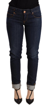 Acht Blauw Gewassen Lage Taille Skinny Denim Broek