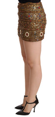 Dolce & Gabbana Rock mit hoher Taille aus goldfarbenem Kristalljacquard