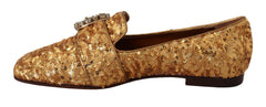 Dolce & Gabbana Gold Pailletten Kristall Flache Damen Loafer Schuhe