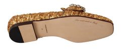 Dolce & Gabbana Gold Pailletten Kristall Flache Damen Loafer Schuhe