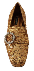 Dolce & Gabbana Gold Pailletten Kristall Flache Damen Loafer Schuhe