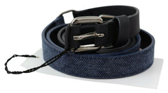 Costume National Black Blue Leder Silber Logo Gürtel