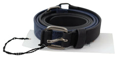 Costume National Black Blue Leder Silber Logo Gürtel