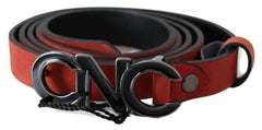 Costume National Rot Schwarz Leder Schwarz Logo Schnalle Blutgürtel