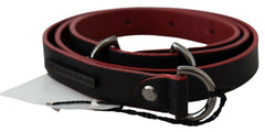 Costume National Black Red Skinny Leather Logo Gürtel