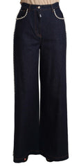 Dolce & Gabbana Dunkelblaue Jeans mit ausgestelltem Bein und Kristallverzierung