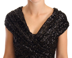 Dolce & Gabbana Schwarzes Paillettenbesetztes schulterfreies langes Abendkleid