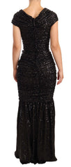 Dolce & Gabbana Schwarzes Paillettenbesetztes schulterfreies langes Abendkleid