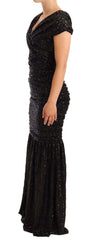 Dolce & Gabbana Schwarzes Paillettenbesetztes schulterfreies langes Abendkleid