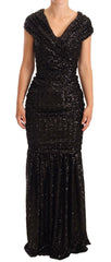 Dolce & Gabbana Schwarzes Paillettenbesetztes schulterfreies langes Abendkleid