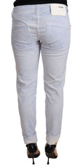 Acht Hellblaue Baumwoll-Denim-Röhrenjeans für Damen mit umgeschlagenem Saum