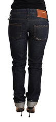Acht dunkelblaue Jeans aus Baumwolle für Damen, schmal geschnitten, mit umgeschlagenem Saum