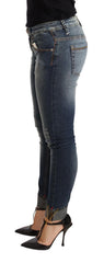 Acht Blue Washed Cotton Low Waist Skinny Denim Damenjeans