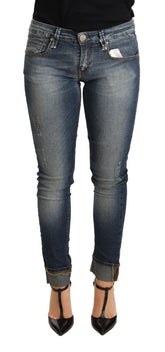 Acht Blue Washed Katoenen Low Waist Skinny Denim Dames Broek Jeans