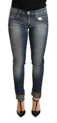 Acht Blue Washed Cotton Low Waist Skinny Denim Damenjeans
