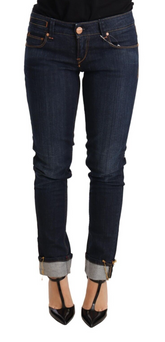 Acht Blue Washed Katoenen Low Waist Skinny Denim Dames Trouser Jeans