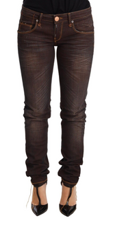 Acht Brown Wassen Katoen Slim Fit Denim Lage Taille Spijkerbroek