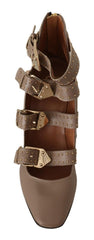 MY TWIN Braune Leder Blockabsatz Pumps mit mehreren Schnallen