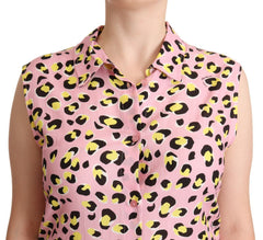Love Moschino Rosa Leopardenmuster Ärmelloses Polohemd mit Kragen