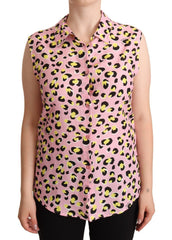 Love Moschino Rosa Leopardenmuster Ärmelloses Polohemd mit Kragen