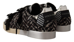 Dolce & Gabbana Silber Leder Braune Baumwolle Wolle Sneaker Schuhe