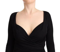 GF Ferre Schwarzes Midi-Kleid mit langen Ärmeln und herzförmigem Ausschnitt