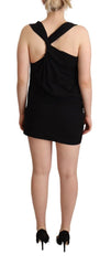 Roberto Cavalli Black Sleeveless Cotton Sheath Mini Dress