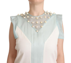 Sergei Grinko Multicolor Faux Pearl Sleeveless Shift Midi Dress