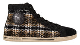 Dolce & Gabbana Beige Braune High-Top-Sneaker aus Wolle und Baumwolle