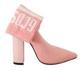 GCDS Roze Suède Logo Sokken Blokhak Enkellaarsjes Schoenen