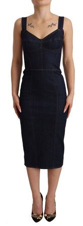 Dolce & Gabbana Donkerblauwe Katoenen Denim Kokerjurk