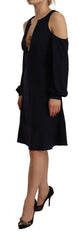 Twinset schwarzes A-Linien-Kleid mit langen Ärmeln und offener Schulter