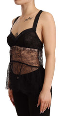 Dolce & Gabbana Schwarzes Babydoll-Top aus Seide mit Spitze und Nylon