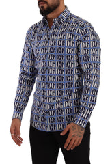 Dolce & Gabbana Blaues Logo Mania Hemd aus Baumwolle mit schmaler Passform