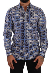 Dolce & Gabbana Blaues Logo Mania Hemd aus Baumwolle mit schmaler Passform