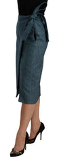 Koonhor blauer Bleistiftrock mit hoher Taille im Wickelstil